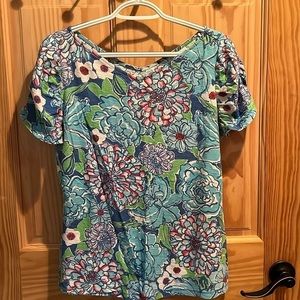 Lilly Pulitzer Blue Green Floral Short Sleeve Tee